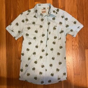 Haggar Blue Button Up with Palm Tree Print